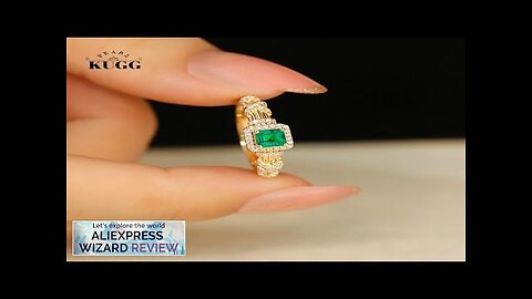 KUGG 18K Yellow Gold Rings Elegant Cross Design Real Natural Emerald Shiny Review