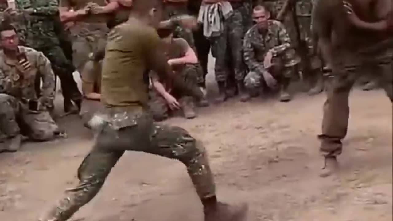 Knife fight between soldiers