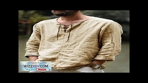 Mens Solid Lace-Up Neck 100%Cotton Long Sleeve T-Shirt Khaki S Review