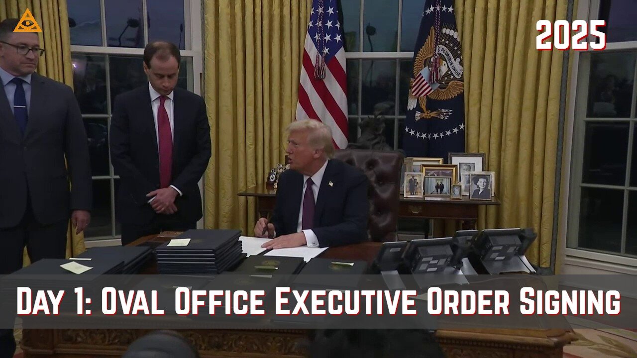 Day 1. Oval Office 2025: President Donald Trump Signs Executive Orders.