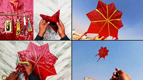 Making A Star Kite with Red Transparent Paper & Bamboo sticks