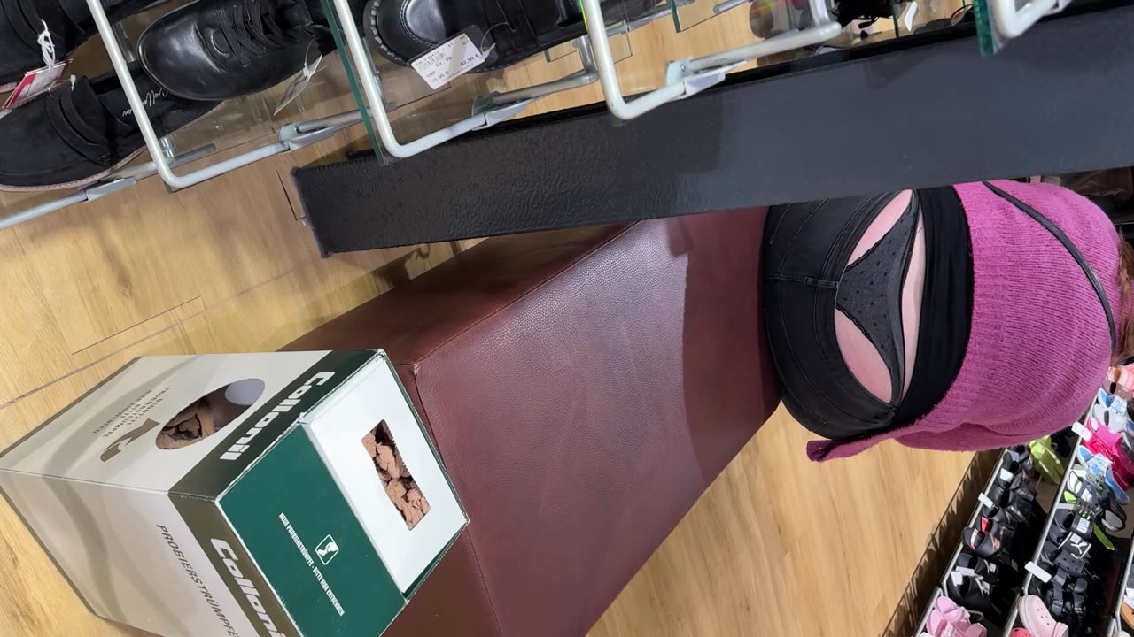 Buy new shoes and you can see the thong of the sexy girl