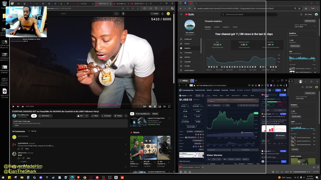 Funny Mike Live EVERYONE CRASHES OUT on FunnyMike for RUINING the Crawfish at the 200K reaction