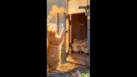 cute cat kitten taking care of chicks😍 #cute #chicks #chicken #funny