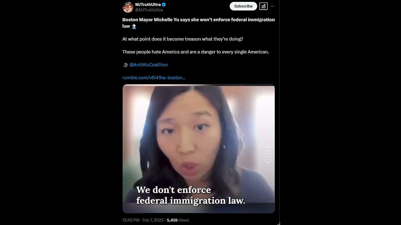 Boston Mayor Michelle Yu says she won’t enforce federal immigration law 🤦🏻‍♂️