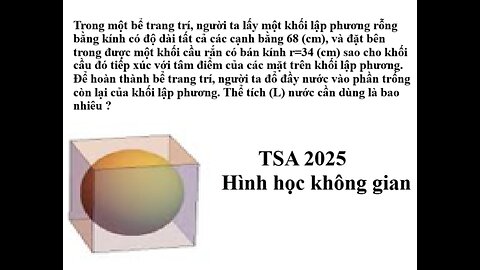 TSA 2025: Trong một bể trang trí, người ta lấy một khối lập phương rỗng bằng kính có độ dài tất cả