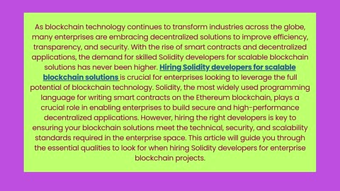 Hiring Solidity Developers for Enterprise Blockchain Solutions: What to Look For