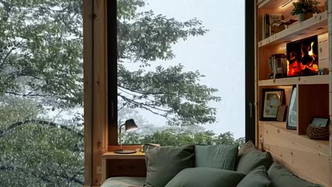 Rainy Escape: Cozy Cabin Bedrom - Chill Relaxing Sounds #relaxing #travel #cozy #cabinhouse #vibes