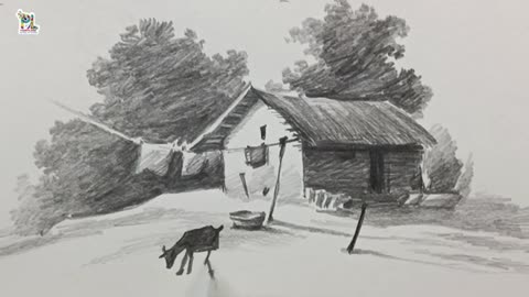 How to draw hut in village scenery art