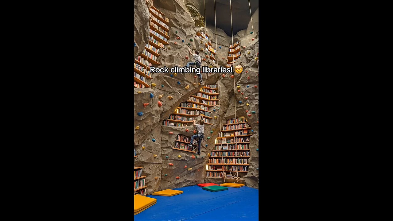 These rock climbing libraries look incredibly fun! 👏👏 #climb #interiordesign #books #reading