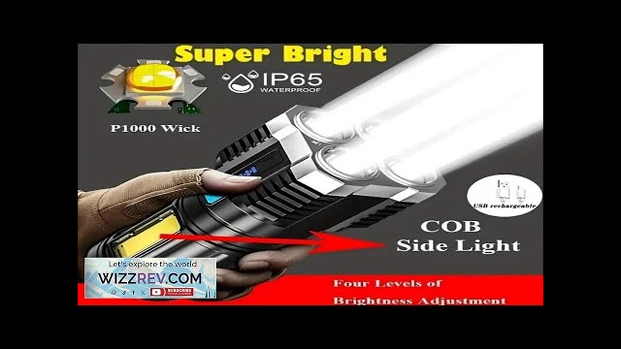 Portable Powerful 4 LED Flashlight With COB Side Light 4 Modes USB Review