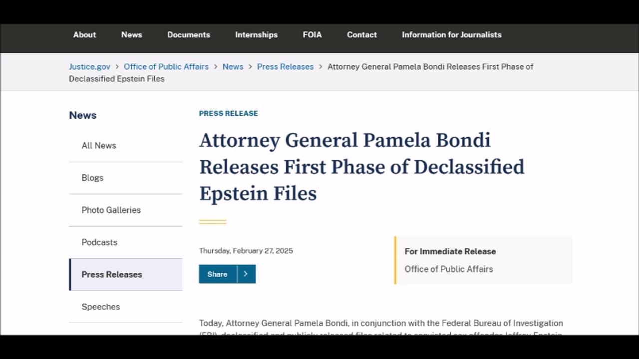 AG Pamela Bondi Releases First Phase of Declassified Epstein Files