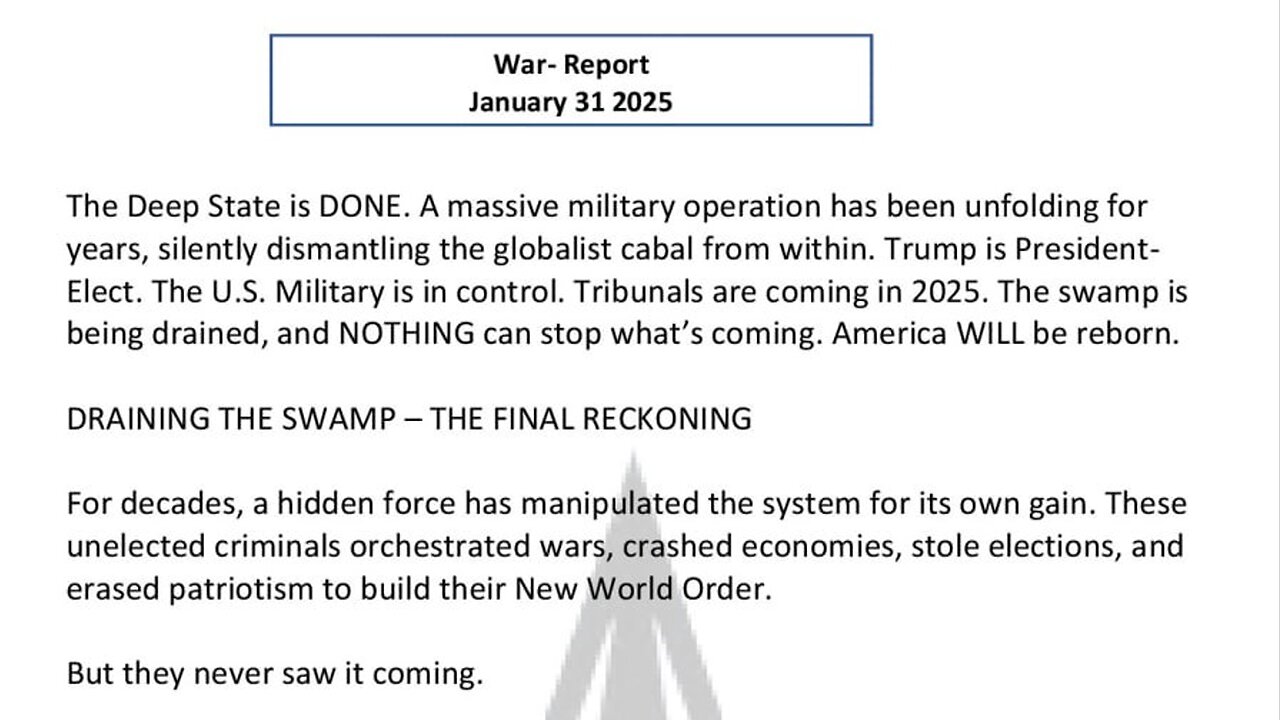 WAR REPORT - JANUARY 31 2025 - THE DEEP STATE IS DONE