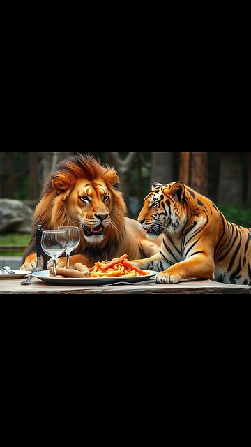 dinner time for the lion and tiger