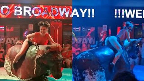 😍 Bold Girl on a Bull | Mechanical Bull Riding | Bull Riding in Benidorm