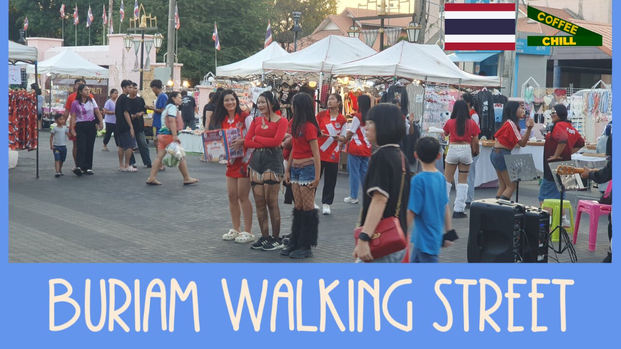 The So Krao Walking Street - Buri Ram City Night Market Walkabout - Southern Isaan Thailand #buriam