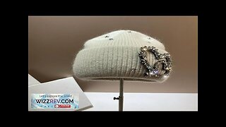 Real Rabbit Fur Women's Knitted Hat Luxury Rhinestones Heart Pattern Winter Beanie Review