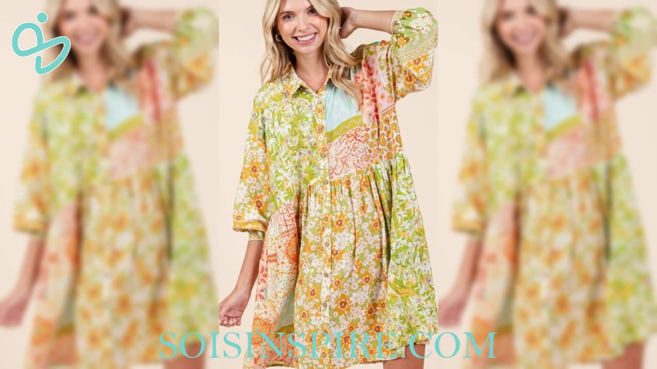 Mittoshop Floral Button Detail Long Sleeve Shirt Dress