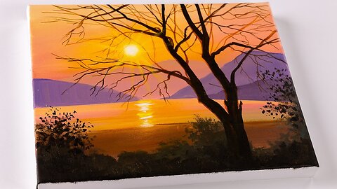 Easy Sunset Painting _ Sunset Lake _ Sunset Acrylic Painting For Beginners