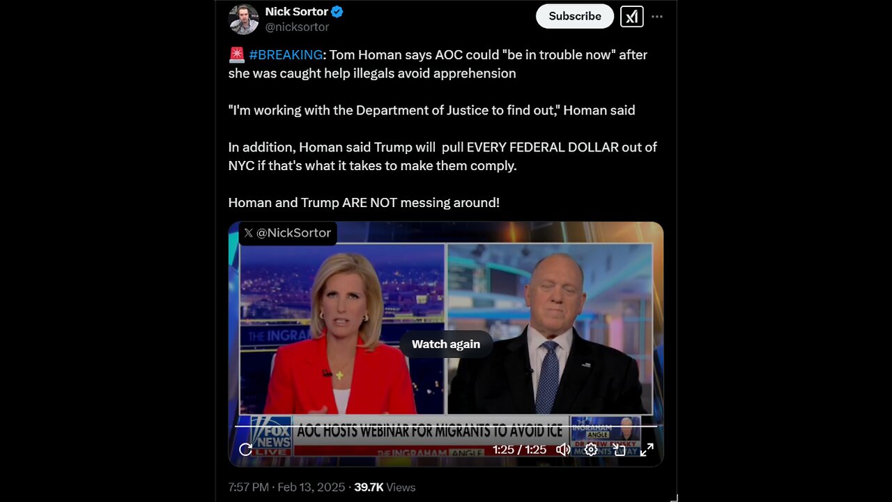 🚨 Tom Homan says AOC could "be in trouble now" after she was caught help illegals
