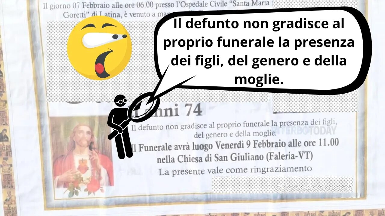 Niente MOGLIE AL FUNERALE e lo fa scrivere sui manifesti funebri