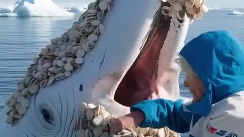 The old woman helped a white whale remove the clams from the whale's body