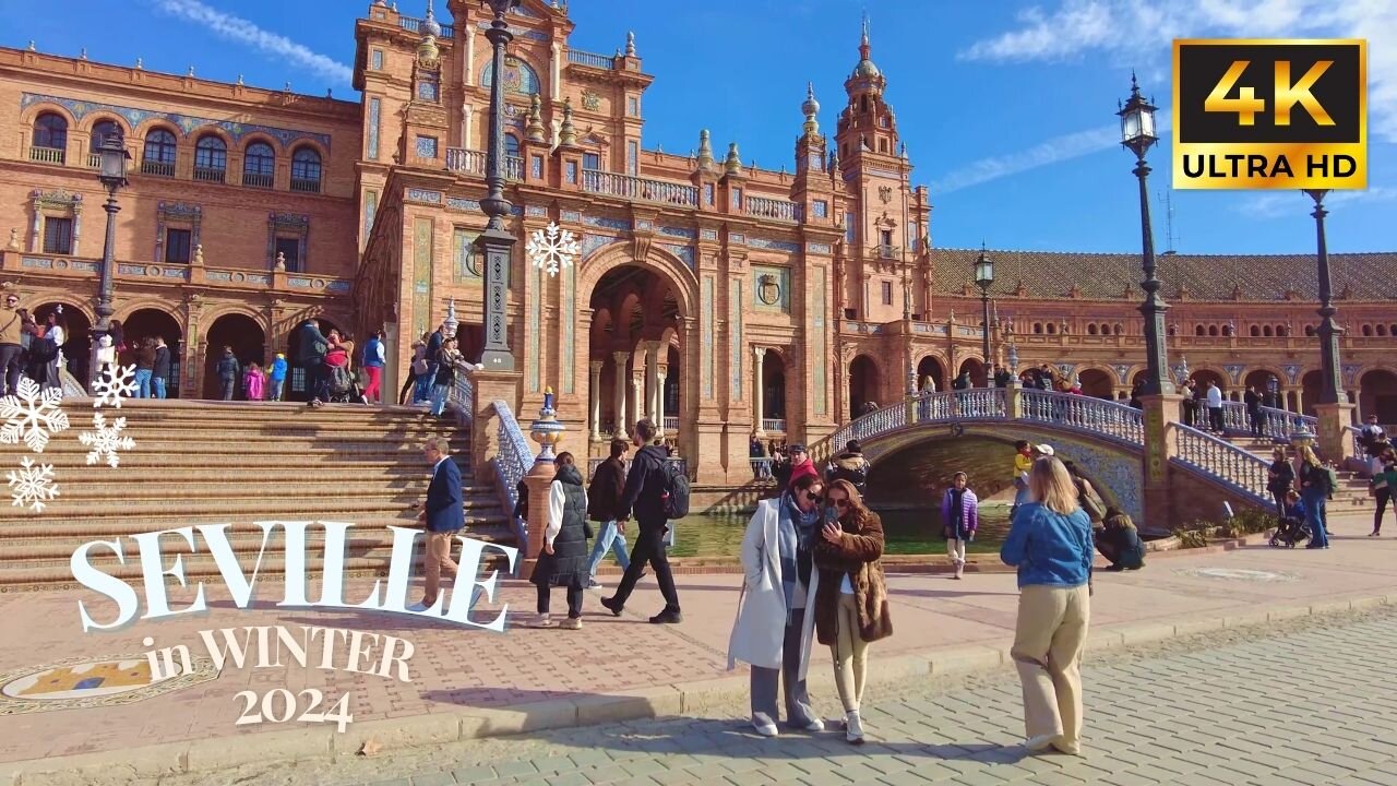 Winter in SEVILLE 2024 ❄️ | Beautiful Hotspots and Festive Atmosphere in the City Center🎄SPAIN 4K