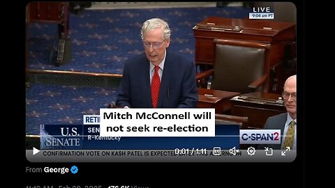 Mitch McConnell to not seek reelection, gives retirement speech