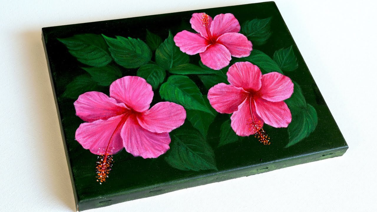 Flower Painting _ Acrylic Painting For Beginners _ Hibiscus flower Painting _ Step By Step