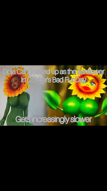 Doja Cat dressed as the sunflower in Conker's Bad Fur Day