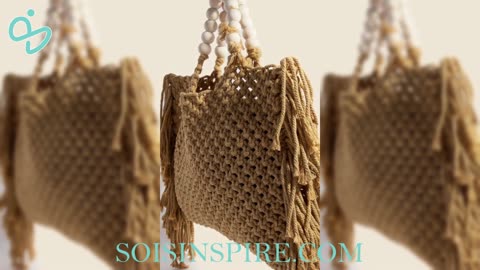 Fame Wooden Beaded Handle Braided Tote Bag