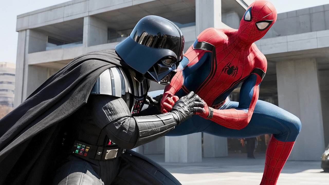 MCU Spider-Man vs Darth Vader crossover | Marvel superhero & Star Wars sci-fi movie icon multiverse