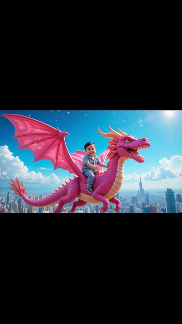 Joyful Baby's Adventure Riding a Pink Dragon! 🐉💖🌥️