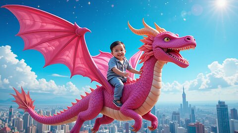 Joyful Baby's Adventure Riding a Pink Dragon! 🐉💖🌥️