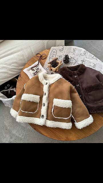 Winter New Children Warm Shearling Coat Plus Velvet Thick Girls Fleece Zipper Coat