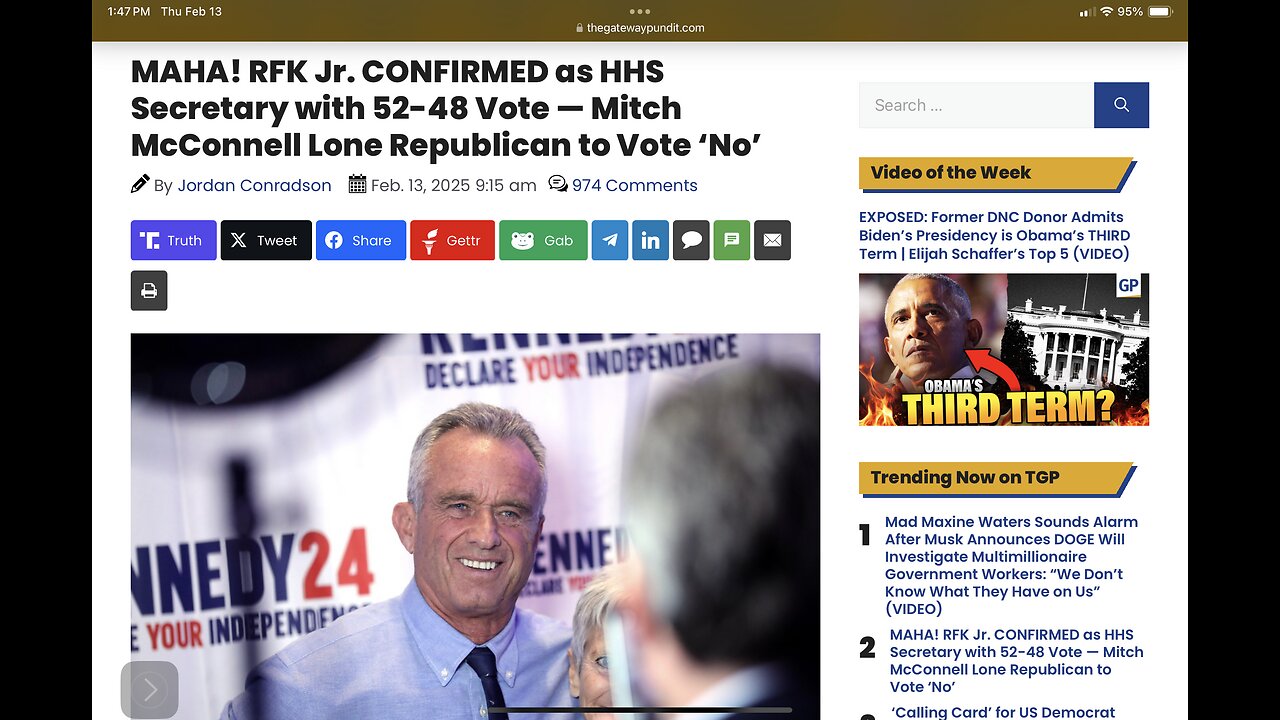 MAHA! RFK Jr. CONFIRMED as HHS Secretary with 52-48 Vote — Mitch McConnell to Vote ‘No’