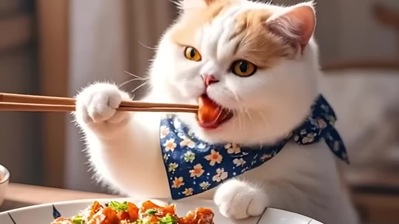 Cute cat catching fish