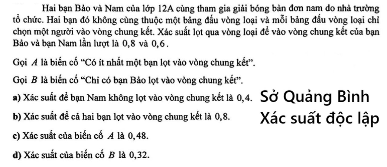 Sở Quảng Bình: Hai bạn Bảo và Nam của lớp 12A cùng tham gia giải bóng bàn đơn nam