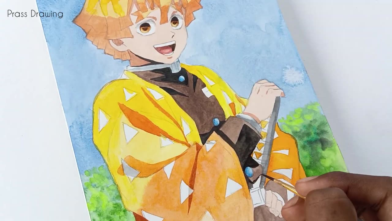 Zenitsu Drawing outline and colouring tutorial __ Demon slayer drawing.