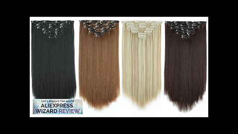 24Inchs 16 Clips in Hair Extensions Long Straight Hairstyle Synthetic Blonde Black Review