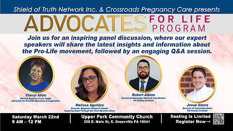 STN and Crossroads Pregnancy Care is please to present “Advocates for Life Program” March 22nd