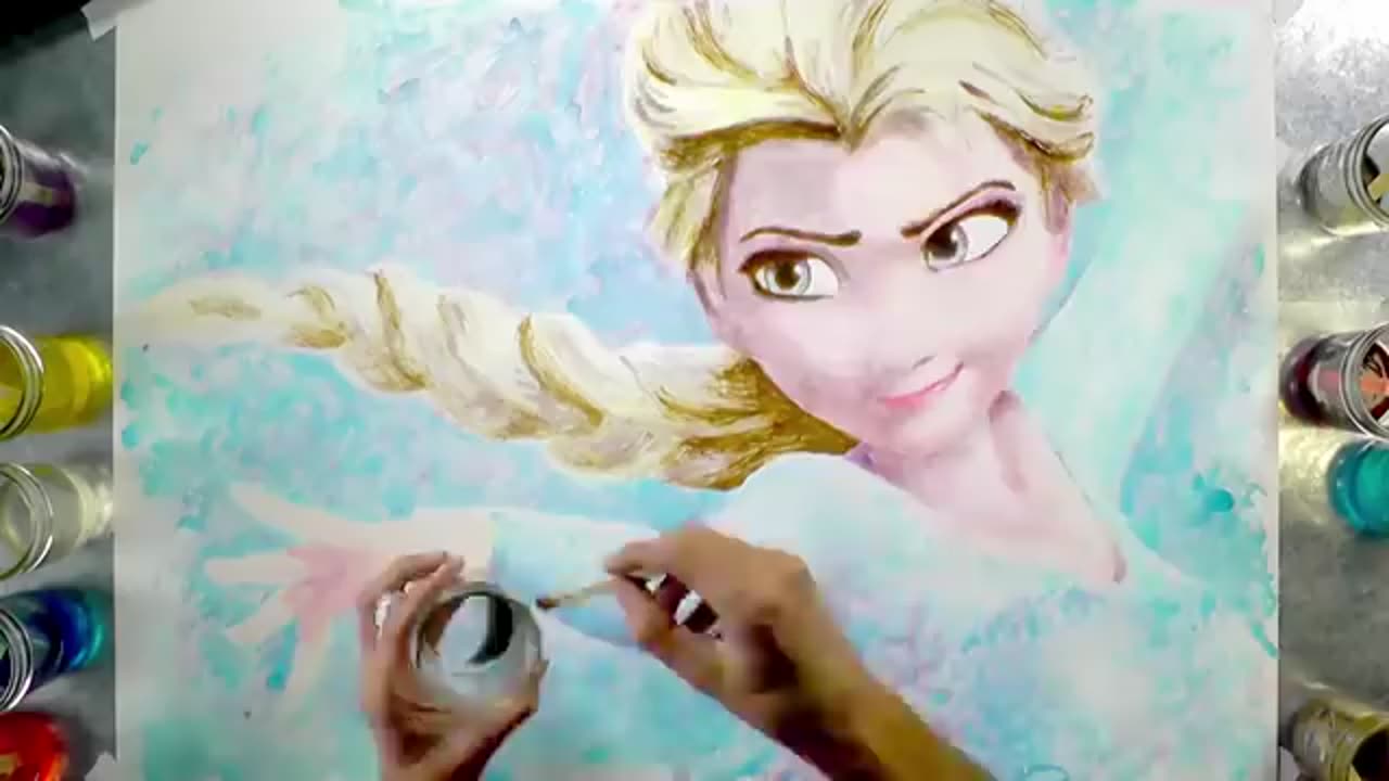 FROZEN POPSICLE ART : Painting Elsa with Popsicles - timelapse speed drawing -ice lolly block pop