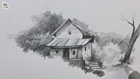 How to draw Wooden Hut in Nature Art