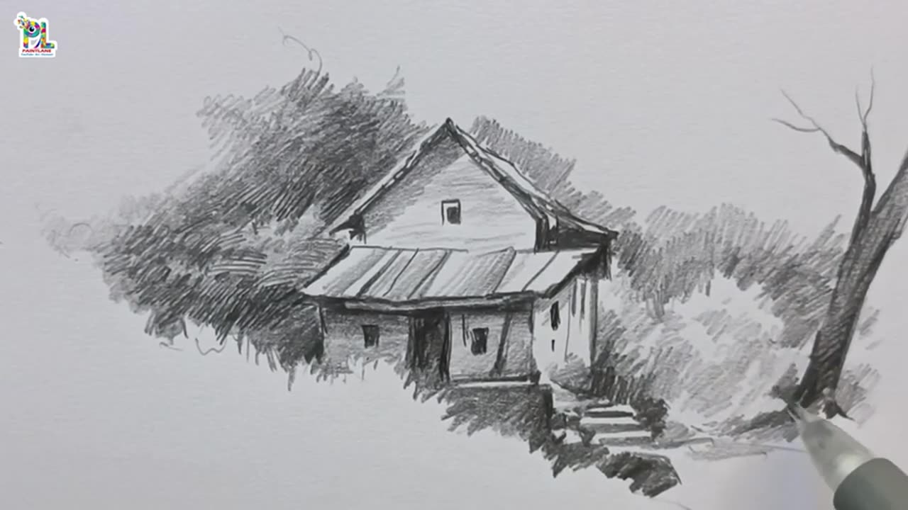 How to draw Wooden Hut in Nature Art