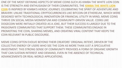 Why Meme Coins like Kimba The White Lion Coin Are Here to Stay in the Crypto Market