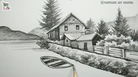 River side Houses in a Scenery Art with Pencil || Easy Pencil Art