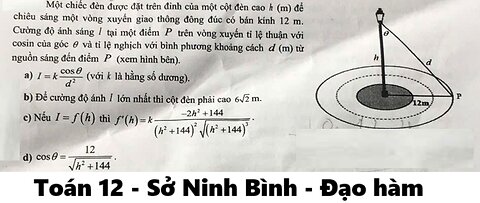 Sở Ninh Bình: Một chiếc đèn được đặt trên đỉnh của một cột đèn cao h (m) để chiếu sáng một