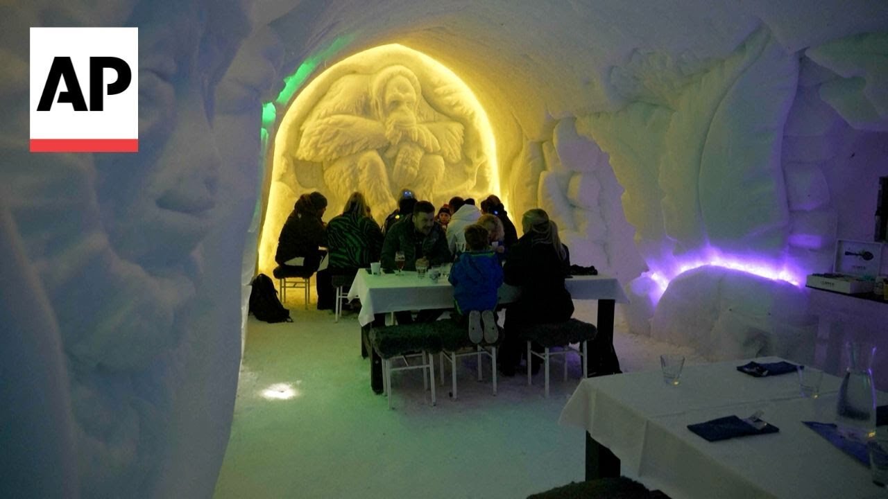 Visitors to Santa Claus Village in Finland dine in minus 5 degree Celsius