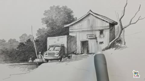 How to draw Old Storage shed in village