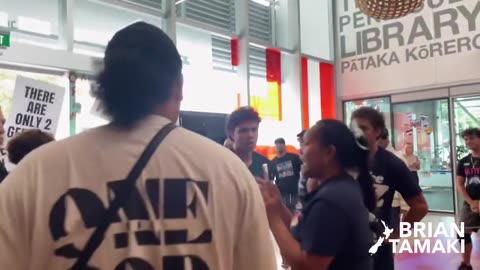 Maori protest a violent trans drag queen for children group with a Haka dance